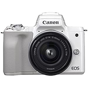 キヤノン EOS Kiss M 【EF-M15-45 IS STM レンズキット】 (ホワイト/ミラーレス一眼カメラ) EOSKISSMWH1545ISLK(中古品)