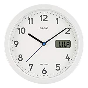 CASIO(カシオ) 掛け時計 電波 ホワイト 直径22.4cm アナログ カレンダー 表示 夜間秒針停止 置き掛け兼用 IC-860J-7JF(中古品)