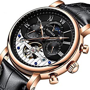 QTMIAO 美しいドレスウォッチ時計 自動機械式時計の月や星のファッション革のメンズ腕時計機械式時計の中空3ピン (Color : 1)(中