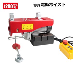 100V リモコン付 電動ホイスト 最大能力1200kg  100V電源 安全装置付き 吊り上げ 吊り下げ