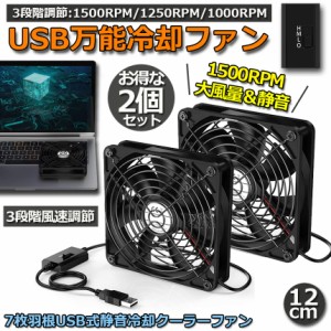 USBファン 2点セット 3段階調節 静音 スピード 冷却ファン 送風機 扇風機 強力 12cm パソコン 1500RPM/1250RPM/1000RPM USB FAN 卓上 Xbo