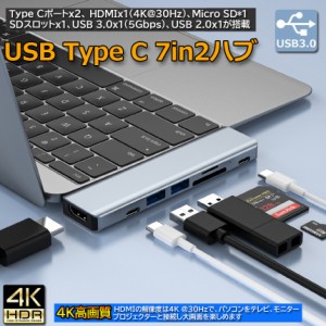 USB Type C HDMI 7in2 ハブ USB3.0 USB2.0 ドッキングステーション 100wPD急速充電 カードリーダー Thunderbolt 3 MacBook Pro ハブ HDMI