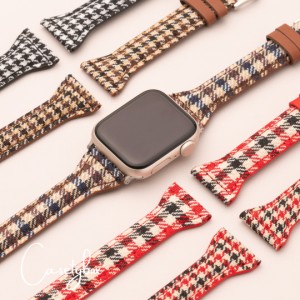 アップルウォッチ バンド apple watch レディース 革 おしゃれ チェック 千鳥柄 かわいい スリム 革 キャンバス アップルウォッチバンド 