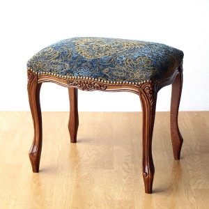 スツール アンティーク 木製 猫脚 おしゃれ イタリア製 椅子 ブナ材 生地張り 布張り 腰掛け エレガントなレクトスツール ブルー