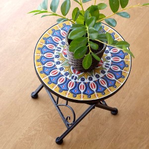 ガーデンテーブル タイル おしゃれ ミニテーブル アイアン 円形 丸型 丸テーブル 花台 アイアンとタイルのミニテーブル Colorful