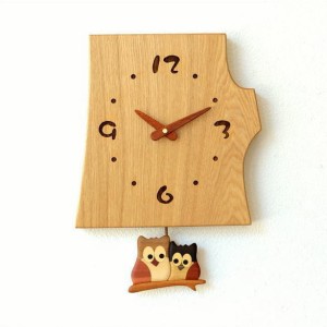 振り子時計 壁掛け おしゃれ 木製 日本製 手作り 天然木 無垢材 ふくろう かわいい インテリア 和風 木の振り子時計 フクロウNA