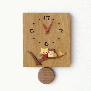 振り子時計 壁掛け おしゃれ 木製 日本製 手作り 天然木 無垢材 ふくろう かわいい インテリア 和風 木の振り子時計 スクエア