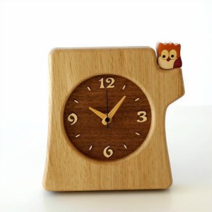 置き時計 置時計 おしゃれ 木製 アナログ 日本製 天然木 無垢材 ふくろう かわいい スイープセコンド 木の掛け置き時計 フクロウ