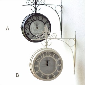 壁掛け時計 掛け時計 おしゃれ アンティーク クラシック レトロ ウォールクロック かわいい 壁掛両面時計 2カラー