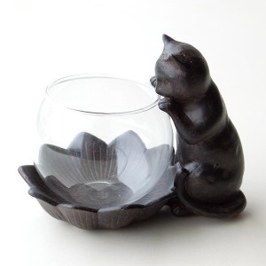 花瓶 花器 ガラスベース フラワーベース 置物 猫 ねこ オブジェ インテリア雑貨 アジアン雑貨子ネコのミニベース