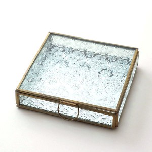 小物入れ 収納ケース おしゃれ かわいい ガラスケース 真鍮 アクセサリー収納 ガラス ふた付き 真鍮＆エンボスガラスケース スクエア