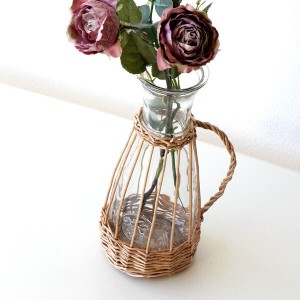 フラワーベース ガラス 花瓶 おしゃれ 柳 蔓 自然素材 ナチュラル 花器 シンプル スタイリッシュ ウィローとガラスのベース スリム