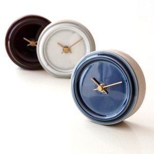 置き時計 おしゃれ アナログ 陶器 かわいい シンプル 美濃焼 日本製 焼き物 文字盤なし 数字なし 丸い 陶器とウッドの置時計 3カラー