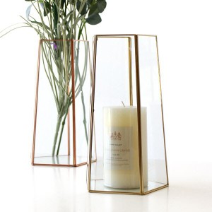 花瓶 フラワーベース おしゃれ ガラス 花器 ガラスベース シンプル かわいい ゴールドアイアン 五角柱 フレームロングボトル 2カラー