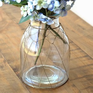 フラワーベース ガラス 花瓶 おしゃれ かわいい ガラスベース ワイヤー 花器 アンティーク シンプル ガラスのワイヤワークベース