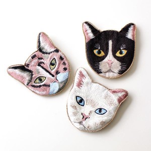 ポーチ 小物入れ おしゃれ 刺繍 猫 ねこ かわいい ビーズ刺繍 立体的 デザイン 化粧ポーチ キャット刺繍ポーチ B 3タイプ