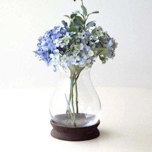 花瓶 フラワーベース ガラス 花器 おしゃれ アンティーク かわいい ウェーブ型 モダン ウッドとガラスのフラワーベース ナロー