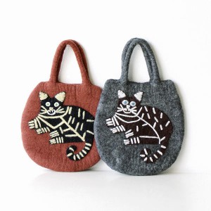 トートバッグ フェルトバッグ おしゃれ レディース 刺繍 ハンドバッグ ネコ ねこ 手提げ かわいい フェルトバッグ キャット 2カラー