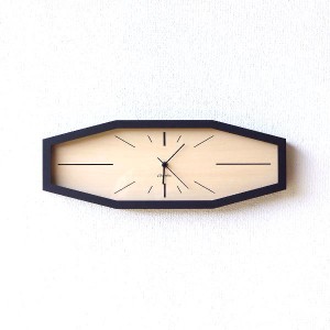 掛け時計 壁掛け時計 おしゃれ 横長 木製 無垢材 静音 静か 電波時計 電波スイープ スタイリッシュ シンプル ナチュラル 日本製 ブラック