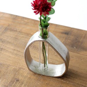花瓶 フラワーベース おしゃれ モダン ガラス 花器 卓上 シンプル アルミ オブジェ アルミとガラスのベース
