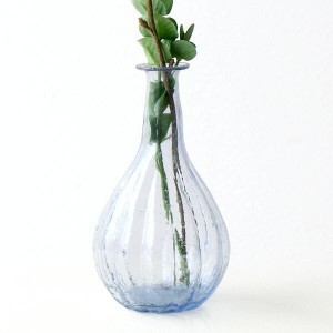 花瓶 フラワーベース おしゃれ ガラス 花器 ガラスベース シンプル クリア 透明 かわいい インドの吹きガラスベース ライトブルー
