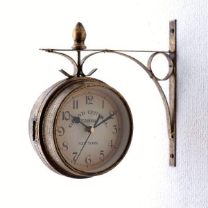 両面時計 おしゃれ 掛け時計 壁掛け時計 アイアン アンティーク調 エレガント レトロ 両面ウォールクロック GD