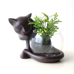 花瓶 ガラス おしゃれ フラワーベース 小物入れ 猫 ネコ 置物 置き物 オブジェ アジアン雑貨 子ネコのミニベース しっぽネコ