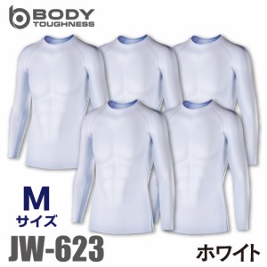 おたふく手袋 パワーストレッチシャツ 長袖クルーネック JW-623 5枚セット ホワイト Mサイズ  接触冷感 速乾 吸汗 UVカット インナーシャ