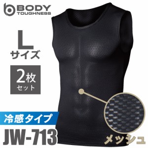 おたふく手袋　冷感メッシュインナー ノースリーブクルーネックシャツ JW-713 2枚セット ブラック Lサイズ 登山 スポーツ 熱中対策 黒 空