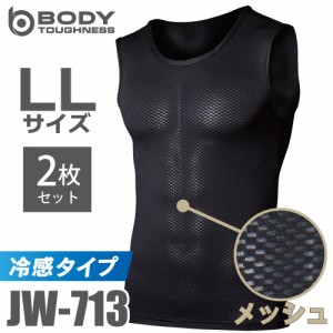 おたふく手袋　冷感メッシュインナー ノースリーブクルーネックシャツ JW-713 2枚セット ブラック LLサイズ 登山 スポーツ 熱中対策 黒 