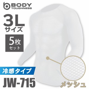 おたふく手袋　冷感メッシュインナー 長袖クルーネックシャツ JW-715 5枚セット ホワイト 3Lサイズ 3Dファーストレイヤー 白 ドライ 空調