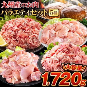 【26日まで★半額】総重量1,720g! お肉5種 バラエティセット 肉 豚肉 鶏肉 ハンバーグ 5種 大容量 福袋 切り落とし 豚ミンチ 国産 豚 ミ