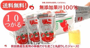 送料無料 ＪＡ秋田ふるさと りんごジュース つがる 無添加 1０パック 箱入り