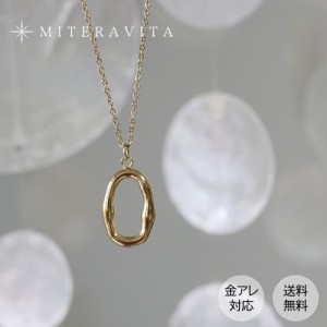 サージカルステンレス ネックレス 楕円フープ バンブー モチーフ 金属アレルギー対応 金アレ ニッケルフリー ゴールドネックレス 【N5】