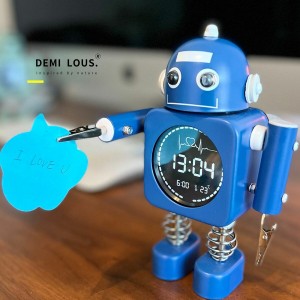 置き時計 目覚まし時計 かわいい デジタル ロボット 置き物 ユニーク 静音 お祝い 子供が喜ぶ プレゼント 5色 メモクリップ (ブルー)