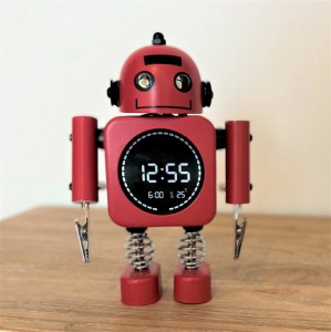 置き時計 目覚まし時計 かわいい デジタル ロボット 置き物 ユニーク 静音 お祝い 子供が喜ぶ プレゼント 5色 メモクリップ (レッド)