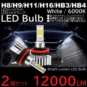 爆光LEDフォグ LEDヘッドライト 超小型 一体型LED LEDフォグランプ 6000K 12000LM H8H9H11H16/HB3HB4 2個 12V