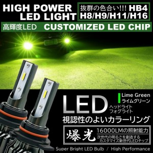 16000LM ライムグリーン 超高輝度LED ライムイエロー H8/H9/H11/H16/HB4 LEDヘッドライト LEDフォグランプ アップルグリーンレモン