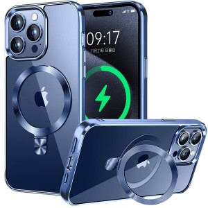 CSZENMEN【CD MagSafeリング・四色チタニウム】iPhone 15 Pro 用クリアケース[MagSafe対応・隠しスタンド] [本体