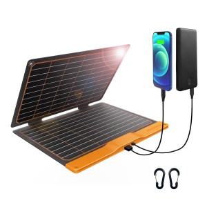 FlexSolar ソーラーパネル 20W 5V ポータブルソーラー充電器 IP67防水USB-A QC3.0 USB-C出力付き スマートフォン/