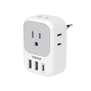 変換プラグ Cタイプ 海外旅行用 変換器 TESSAN 電源変換アダプター コンセントUSB-C付き 4個AC差込口 2個USB-Aポート 1個Ty