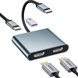 USB C HDMI 変換アダプター デュアル HDMI Type-C マルチディスプレイアダプタ 3画面 4-in-1 USB HDMI 2ポート