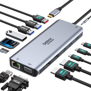 USB C ドッキングステーション type-c usb ハブ【14-in-1 3画面モード 2 HDMI＋VGA 】トリプルディスプレイ対応 10