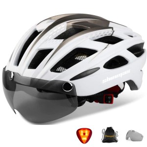 Shinmax 自転車 ヘルメット 大人 LEDライト 磁気ゴーグル付 ロードバイク ヘルメット CPSC認定済み 57~62cm 超軽量 通勤 通