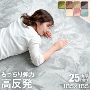 極厚25mm 高反発 ラグマット 185×185 ラグカーペット フランネル 防音 滑り止め付 オールシーズン ラグ 正方形 マット ラグカーペット