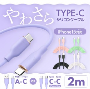 即日発送 Type-C シリコン ケーブル 2m CtoC AtoC 充電 データ転送 急速充電 USB スマホ iphone15 iPad android