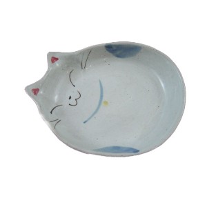 貝沼産業 瀬戸焼 猫用 食器 餌皿 猫の耳 青 4960222562273 #w-147834