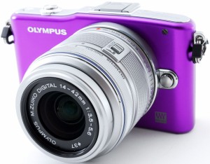 オリンパス ミラーレス OLYMPUS PEN mini E-PM1 レンズキット パープル 中古 スマホに送れる Wi-Fi機能SDカード付き 届いてすぐに使える