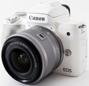 キヤノン ミラーレス CANON EOS Kiss M レンズキット ホワイト Wi-Fi ＆ Bluetooth搭載 中古 SDカード付き 届いてすぐに使える