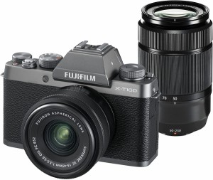 富士フイルム ミラーレス FUJIFILM X-T100 ダブルズーム ダークシルバー 中古 Wi-Fi ＆ Bluetooth搭載 新品SDカード付き 届いてすぐに使